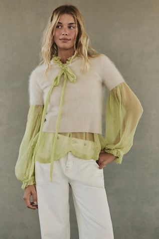 Chiffon Bow Top by Free People in Green, Size: S