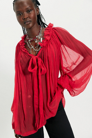 Chiffon Bow Top by Free People in Red, Size: S