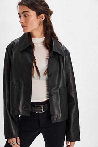 We The Free Cassie Leather Jacket At Free People In Black, Size: Large