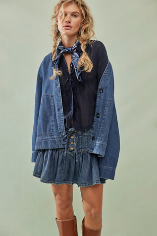 We The Free Mimi Denim Jacket At Free People In Warm Indigo, Size: XL