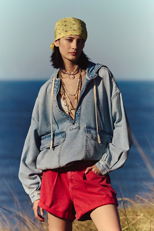 We The Free Casey Denim Pullover Jacket at Free People in Blue, Size: M