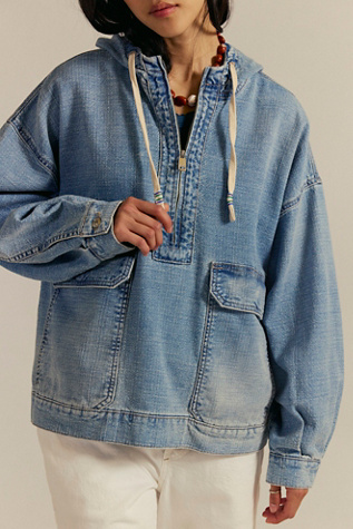 We The Free Casey Denim Pullover Jacket at Free People in Blue, Size: M
