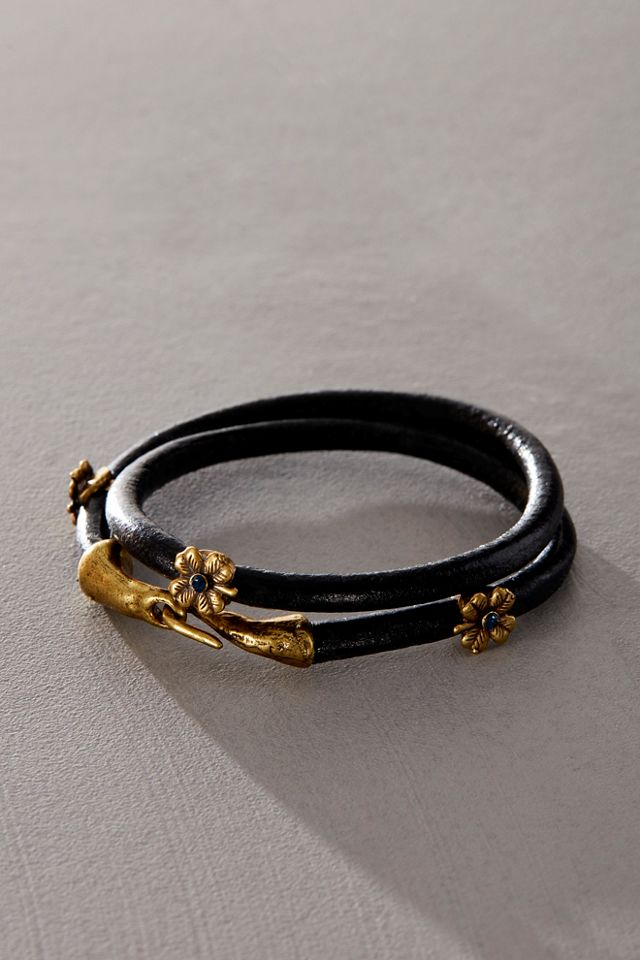 Lucky Horseshoe Bracelet - 14K Gold Vermeil cheapest & Black Leather