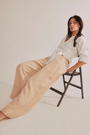 Day's End Linen Pull-On Trousers At Free People In Sand Dollar, Size: Small