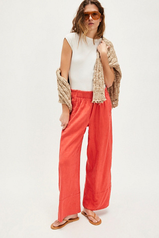 Day's End Linen Pull-On Trousers At Free People In Poppy Red, Size: XS