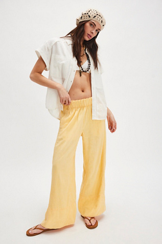 Day's End Linen Pull-On Trousers at Free People in Flax, Size: Large