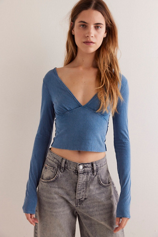 We The Free Ivy Long Sleeve At Free People In Teal Sapphire, Size: Medium