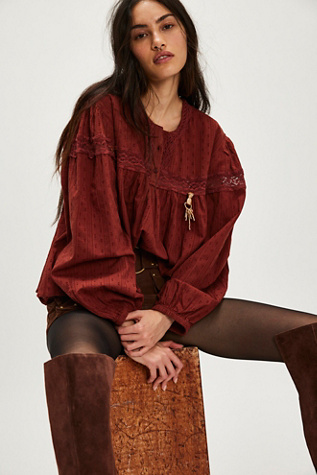 Ella Dot Blouse At Free People In Cherry Mahogany, Size: Large