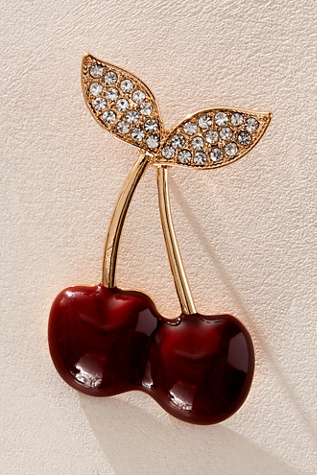 Broche Vintage Cerise En Cristal Rouge Irisé - Métal Argenté - Style Fantaisie