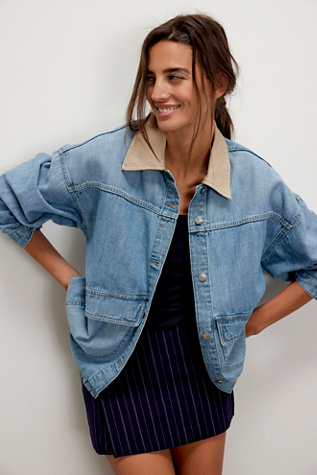 We The Free Lemon Denim Jacket At Free People In Berry Blues, Size: Large