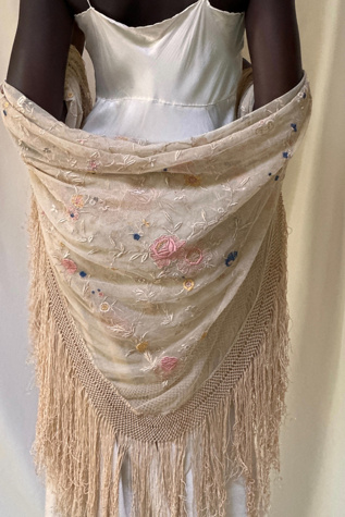 Vintage 1920’s Mesh Silk Embroidered Piano Shawl Selected By Afterlife Boutique