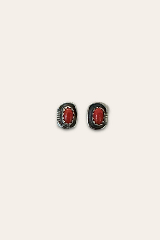 Vintage Sterling Silver Coral Mini Stud Earrings Selected By Afterlife Boutique