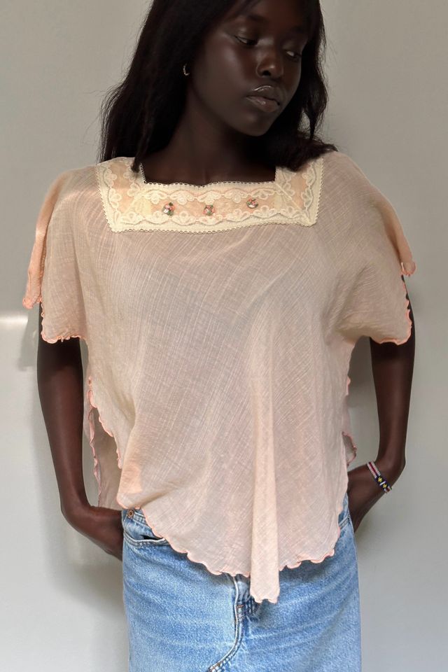 Vintage 1970's Gauze Cloth Batwing Sleeve Top Selected By Afterlife Boutique #1