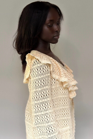 Женский кардиган Afterlife Boutique Vintage 1970's Jessica's Gunnies Crochet Open Knit Cardigan Selected, цвет: Creme — фото 2