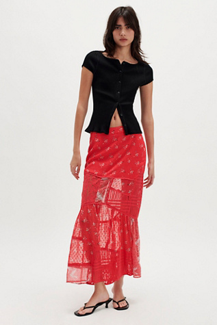 Daniella Lace Maxi Skirt At Free People In Poppy Red, Size: XS