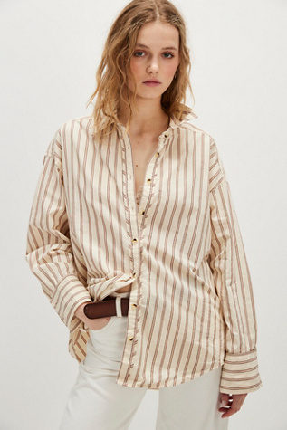 We The Free Striped Varsity Vibes Shirt en Ivory Combo, pour femme taille: XS chez Free People