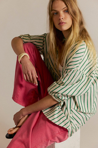 We The Free Striped Varsity Vibes Shirt at Free People in Green Combo, Size: Large