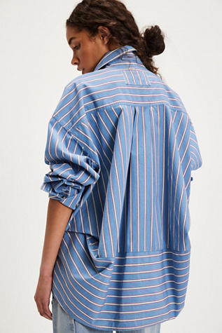 We The Free Striped Varsity Vibes Shirt At Free People In Blue Combo, Size: Small