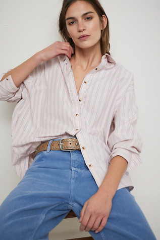 We The Free Striped Varsity Vibes Shirt At Free People In Pink Combo, Size: Small