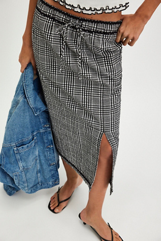 Penelope Gingham Midi Skirt At Free People In Black Combo, Size: Large