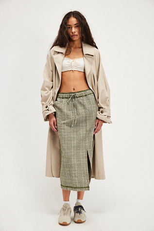 Penelope Gingham Midi Skirt At Free People In Leaf Combo, Size: Large