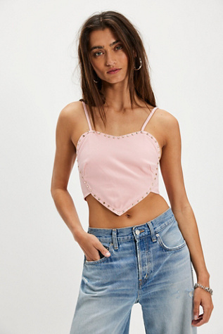 OneTeaspoon Denim Heart Top at Free People in Pink, Size: M/L