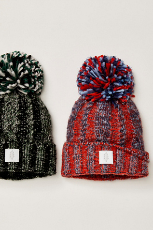 Pom Party Reflective Beanie At Free People In Red/Blue Combo