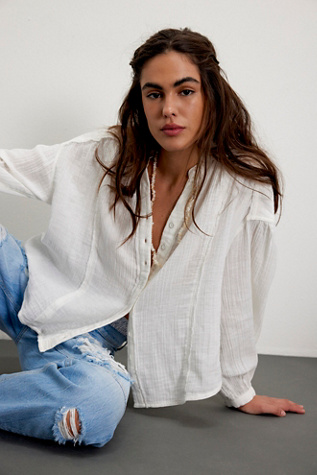 We The Free Valley Double Cloth Shirt At Free People In Clean Ivory, Size: Large