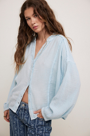 We The Free Valley Double Cloth Shirt at Free People in Ice Water, Size: Medium