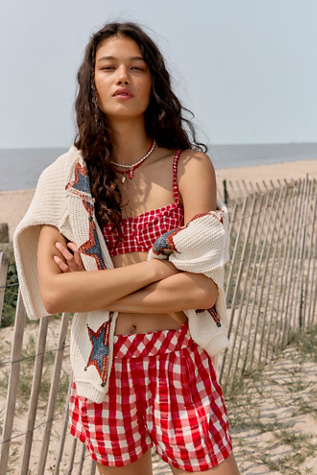 Get Free Seersucker Pull-On Shorts at Free People in Red Combo, Size: Small