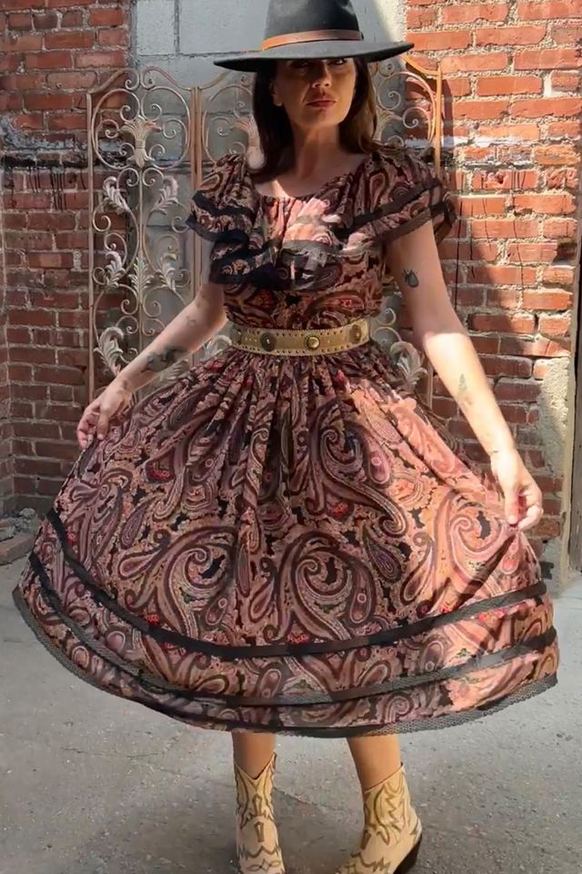 Vintage 1970s Lace Trimmed Sheer Paisley Dress Selected by Personal Choice #1