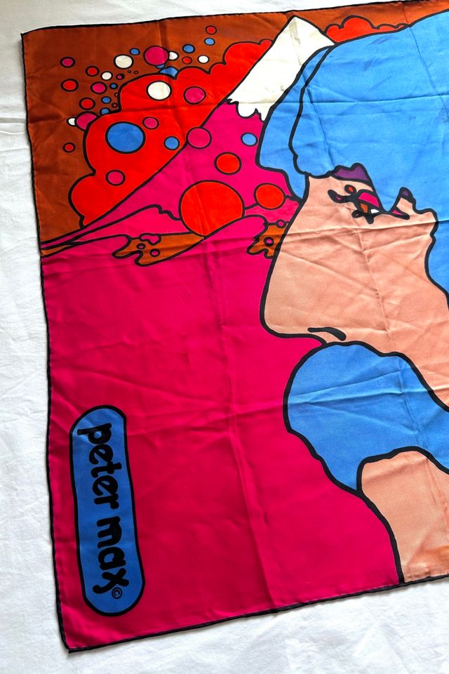 Vintage 1960s Peter Max Self Portrait Silk Scarf Selected by Grievous Angel Vintage #1