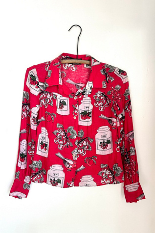 1960s Cherry Pie Linen Blouse Selected by Grievous Angel Vintage