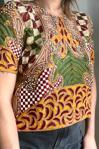 Женская блузка Grievous Angel Vintage Beaded & Embroidered Blouse Selected, цвет: Жёлтый — фото 2
