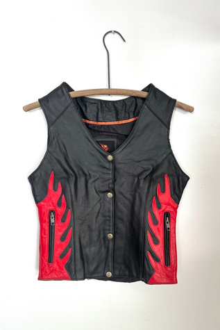 Vintage 1990s Leather Flame Vest Selected by Grievous Angel Vintage