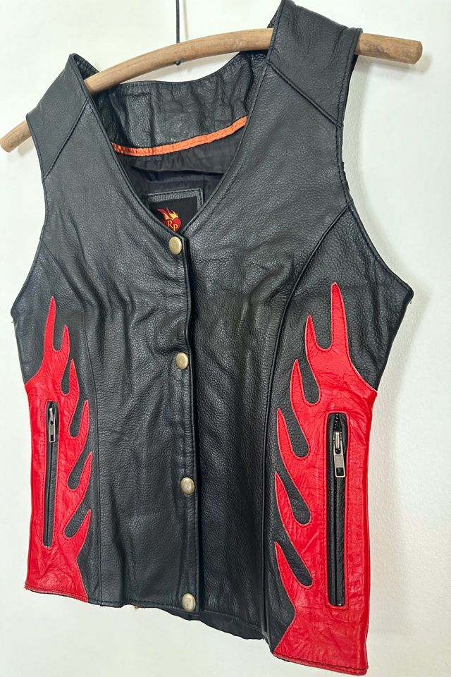 Vintage 1990s Leather Flame Vest Selected by Grievous Angel Vintage #1