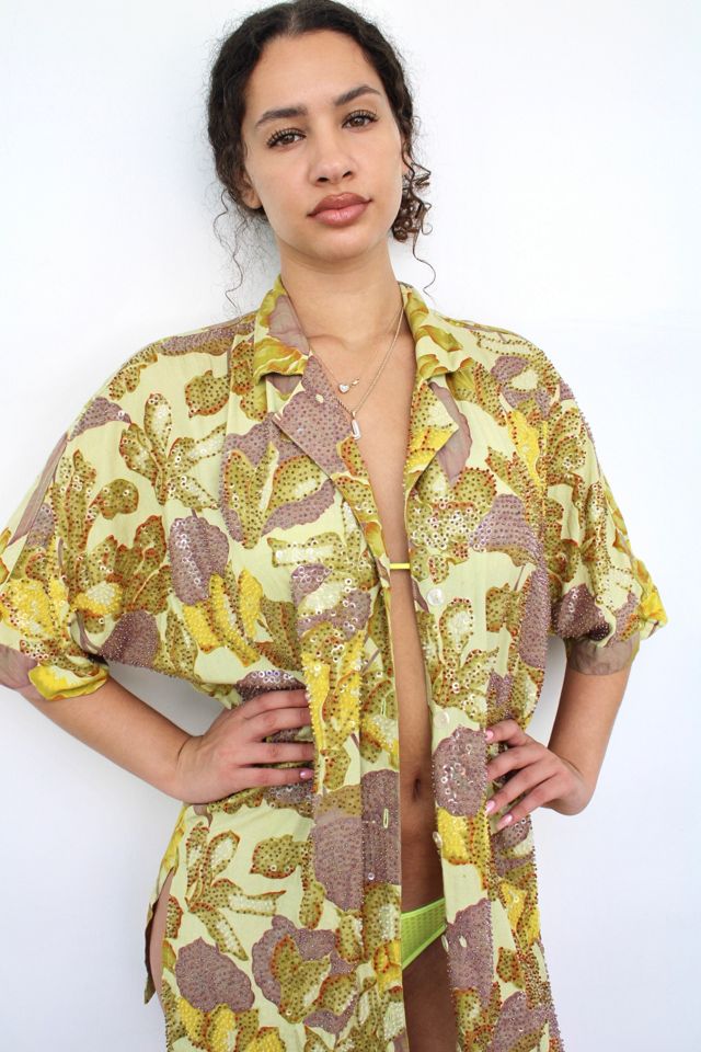 Vintage Sequined Botanical Print Blouse and Skirt Set Selected By Ankh By Racquel #1