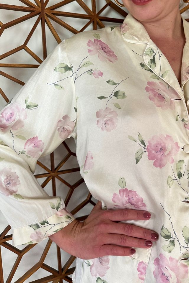 Pink Rose Print Floral Silk Pajama blouse Selected by Picky Jane #1