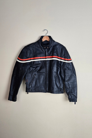 Vintage Biker Leather Jacket with Strip Panel Details