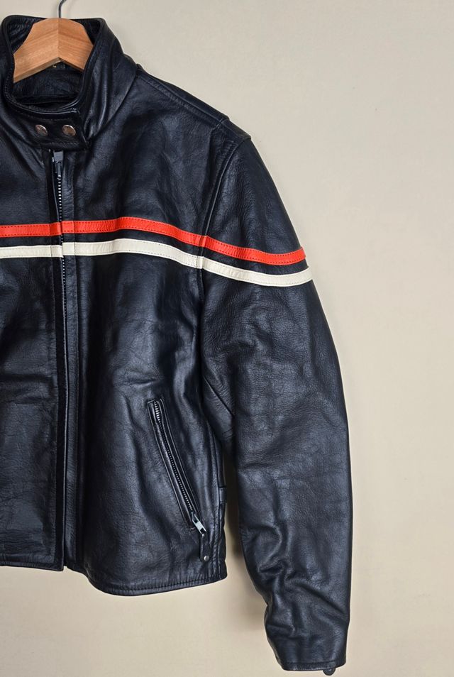Vintage Biker Leather Jacket with Strip Panel Details #1