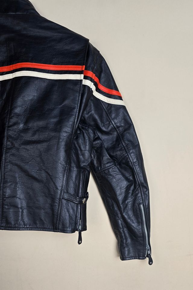 Vintage Biker Leather Jacket with Strip Panel Details #3