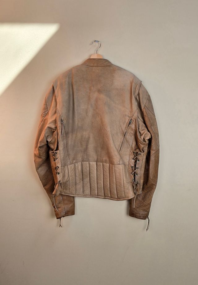 Vintage Biker Leather Jacket with Band Collar #2