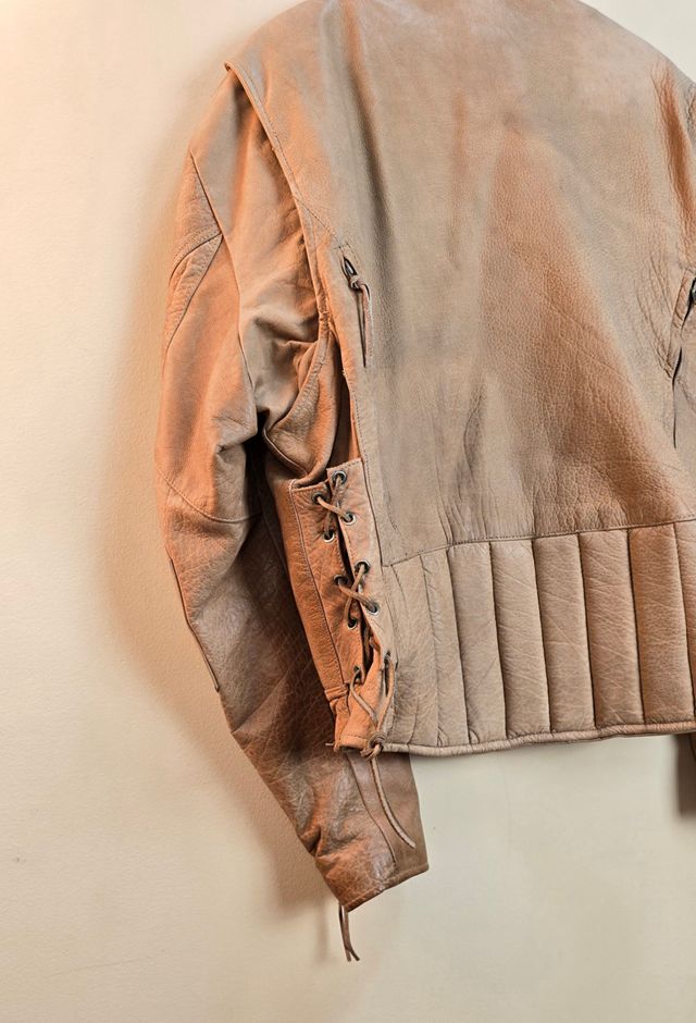 Vintage Biker Leather Jacket with Band Collar #3