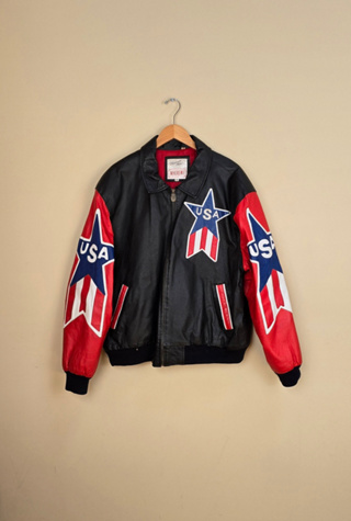 Vintage Michael Hoban USA Flag Leather Jacket
