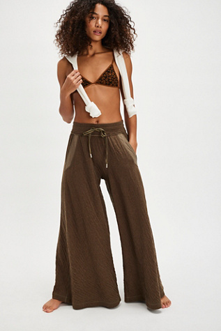 Wait A Minute Wide-Leg Lounge Pants By Intimately At Free People In Army Combo, Size: Small