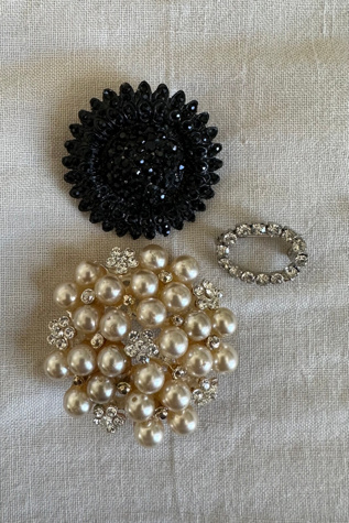 Pearl, Rhinestone and Black Cut Glass Brooch Set Selected by KA.TL.AK