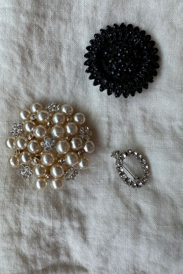Pearl, Rhinestone and Black Cut Glass Brooch Set Selected by KA.TL.AK #2