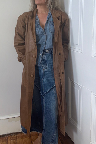 Vintage Brown Leather Long Coat Selected by KA.TL.AK