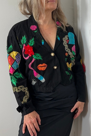 Vintage 1980’s Black Embellished Cropped Lightweight Jacket Selected by KA.TL.AK