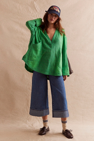 We The Free By The Shore Wednesday Striped Shirt At Free People In Green Drop, Size: Large